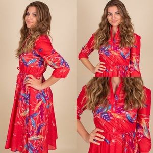 70’s Vintage Red Feather Secretary Dress